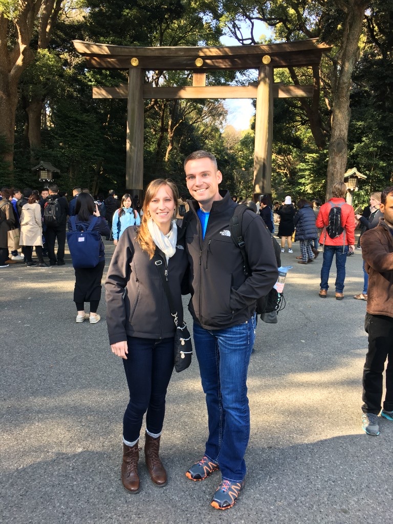 Jordan and Vanessa at a torii gate in Japan